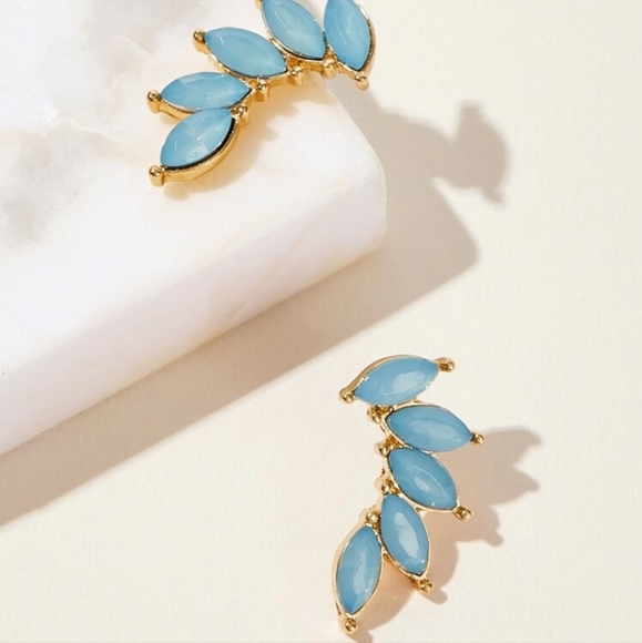 💙💙NEW💙💙BEAUTIFUL!! Light Blue Marquise Cut Earrings or Ear Climbers - Picture 2 of 10
